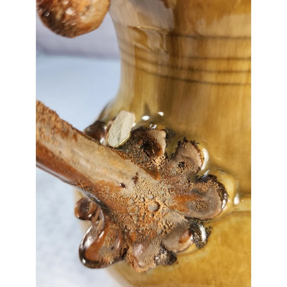 Lg Tuscan Style Ceramic Vase Set Brown Drip Glaze Rustic Bookshelf Mantlw Decor